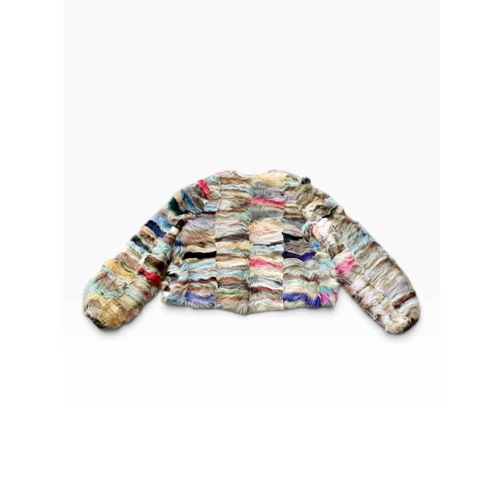 Vintage Fur Mosaic Patchwork Cropped Jacket Medium - Picture 3 of 8